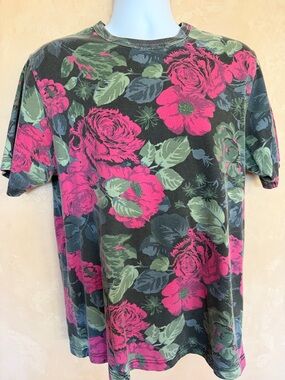 Supreme Floral Crew Neck T-Shirt in Gray, Pink and Green - M